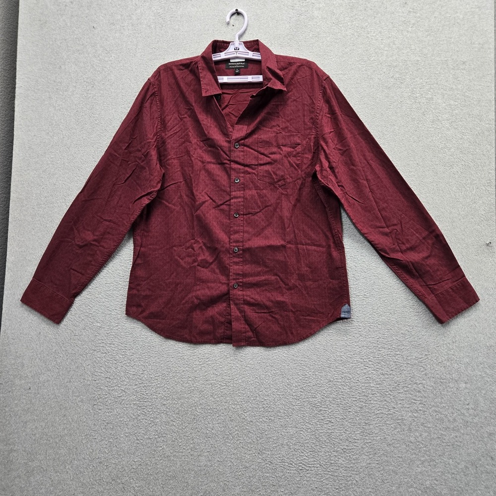 Banana Republic Men Button‎ Up Shirt L Red Geometric Oxford Organic Cotton